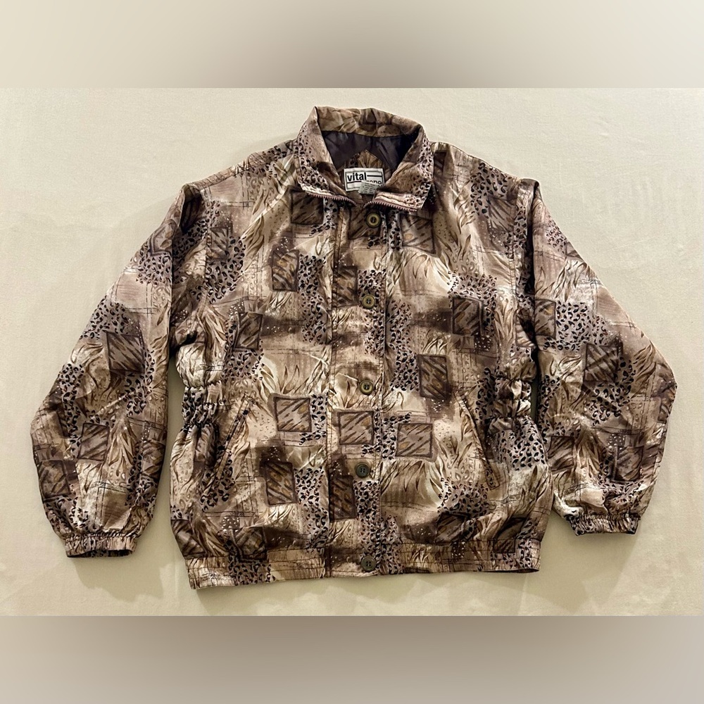 Vintage Vital Zone Womens Silk Jacket Size S Patchwork Full Zip/Button-up